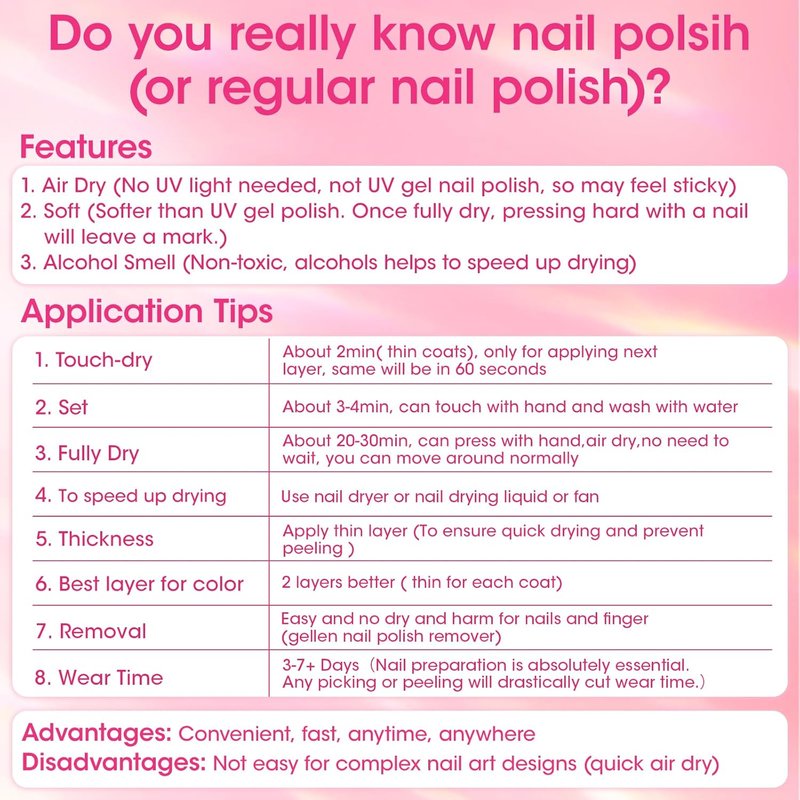 GELLEN Clear Nail Polish | Sheer Pink Tinted Base & No Wipe Top Coat for Strengthening Natural Nails
