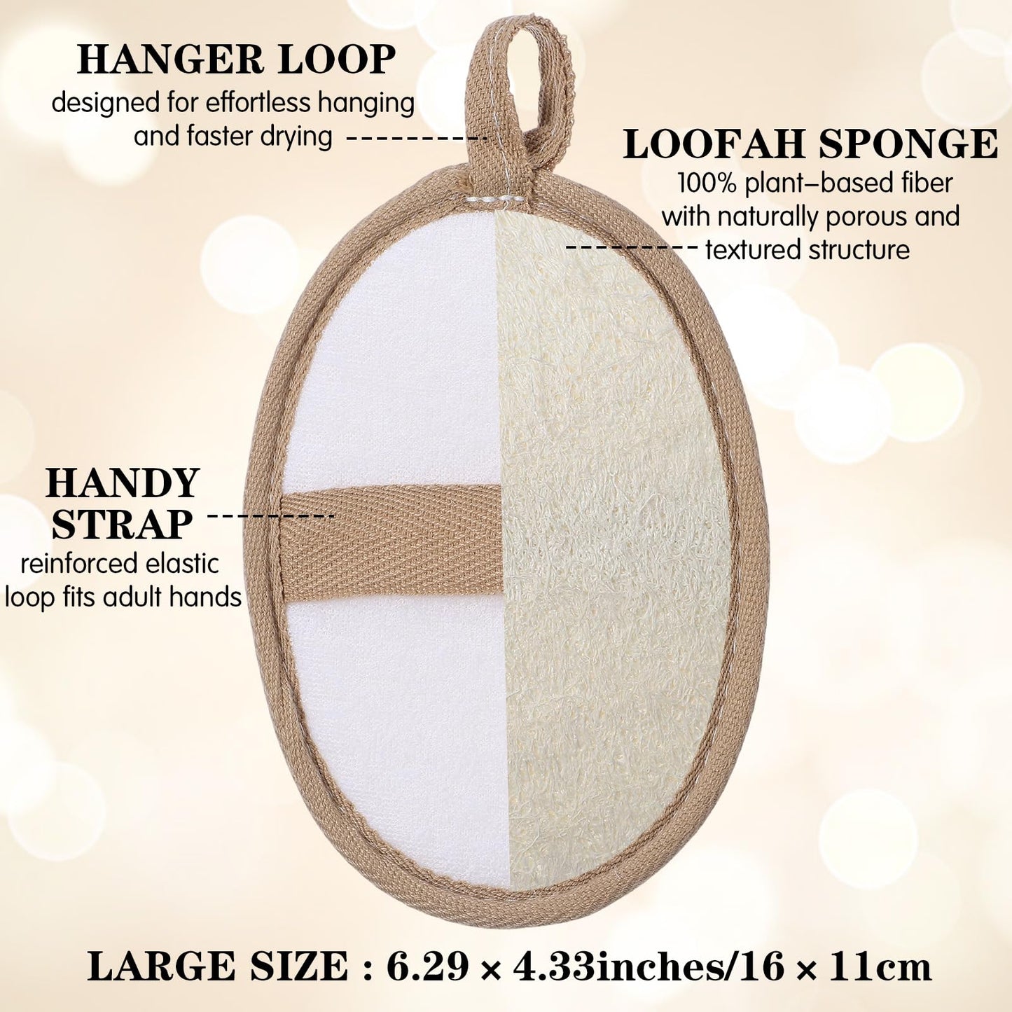 Hadnves 2 PCS Exfoliating Body Scrubber Natural Loofah Bath Shower Loofah Sponge Pads for Women Men Body Natural Luffa & Terry Cloth, Eco-Friendly