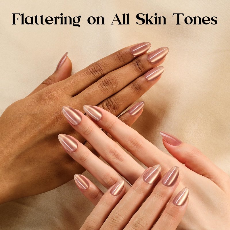 Beetles Cat Eye Press On Nails - Glossy Short Almond Press On Nails Motion Glow Kit Soft Nail Gel With Nail Glue, 32pcs 16 Sizes, Girls Stick On Nails, Salon-Ready Gift for Women Luster Glow