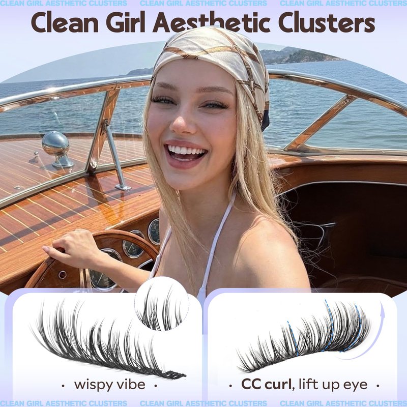 Goddvenus Wispy Natural Lash Clusters 12-14-16mm CC Curl DIY Cluster Eyelash Extensions for Clean Makeup, Individual False Eyelashes Cat Eye Lash Clusters 126pcs