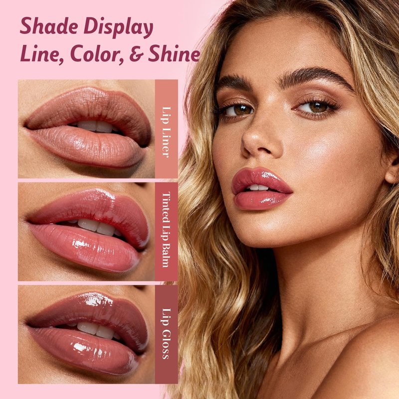 3 Pack Lip Combo Set - Matte Lip Liner Pencil + Hydrating Tinted Lip Balm + Plumping Lip Gloss, Non-Sticky, Long-Lasting, 3-in-1 Lip Makeup Kit for Plump, Hydrated & Glossy Lips (Sweet Fig Set)