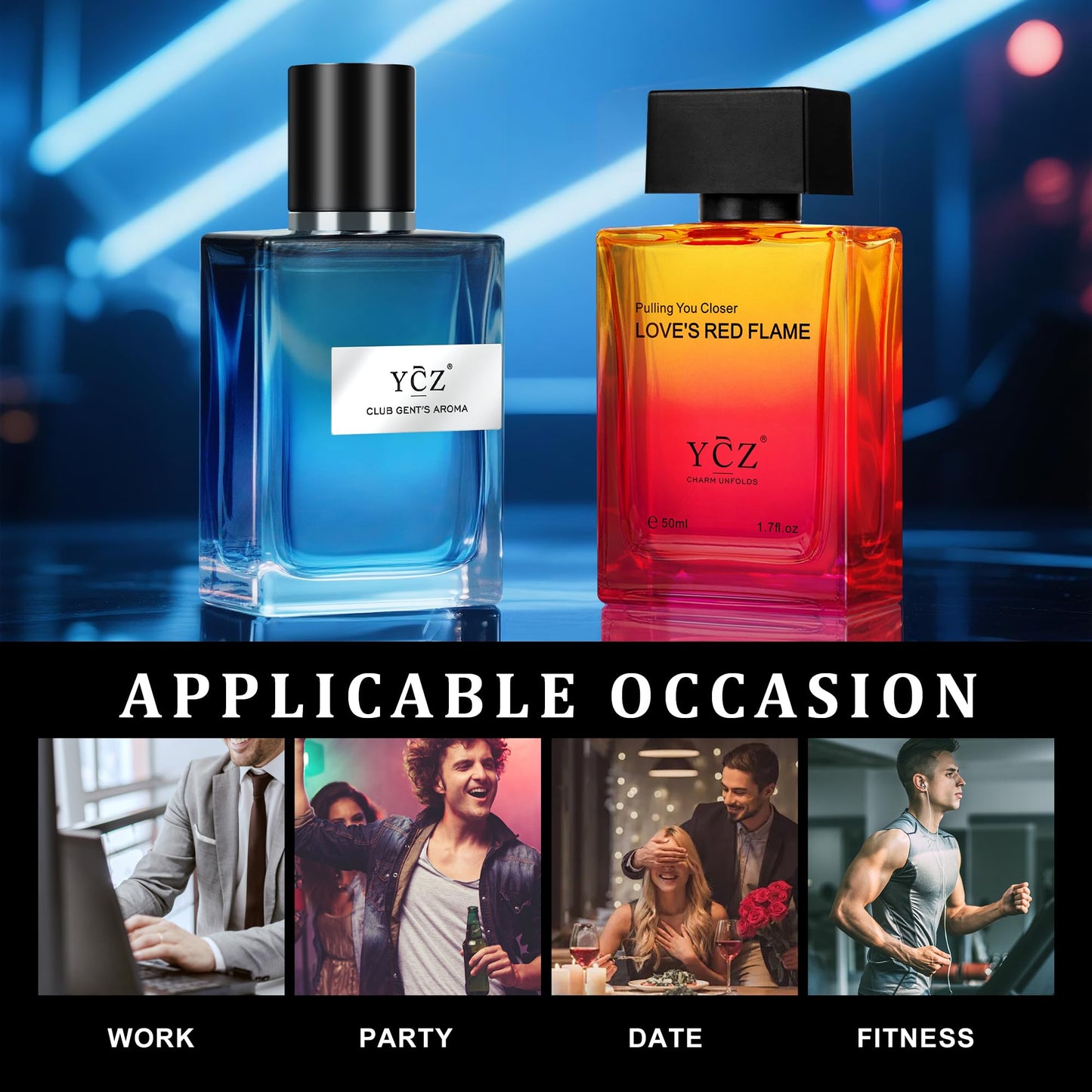 Ycz Cologne for Men Set, 1.7oz(50ml) Bottled Pioneers Perfume and Borrowing Fire Men Perfume, Eau Woody Rose Scent, Highquality Long Lasting, Sleek Bottle Design for Christmas Gifts Ideal