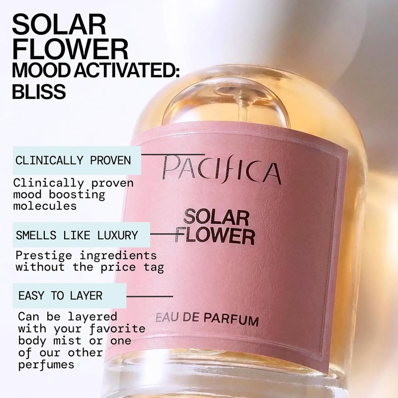 Pacifica Solar Flower Eau de Parfum - Floral Jasmine & Bergamot Spray, Vegan & Long-Lasting, 1 Fl Oz