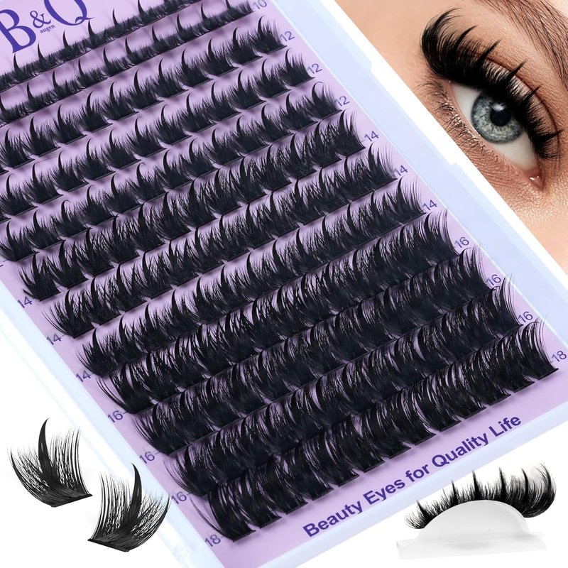 B&Q Manga Lash Clusters - Wet-Look D Curl Eyelash Extensions | 156PCS Reusable 10-18mm for Beginners