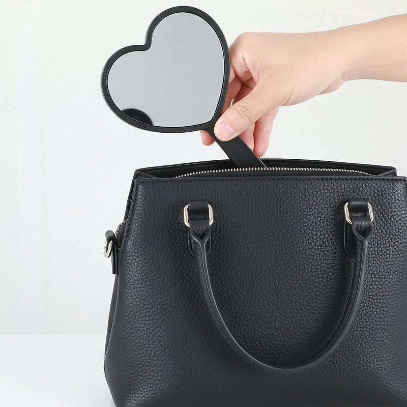 Bremorou Heart Shaped Handheld Mirror with Handle Black Drop-Resistant Small Heart Mirrors Cute Portable Travel Makeup Hand Mirrors Mini Hearts Cosmetic Lash Mirror for Women Girls (Black)
