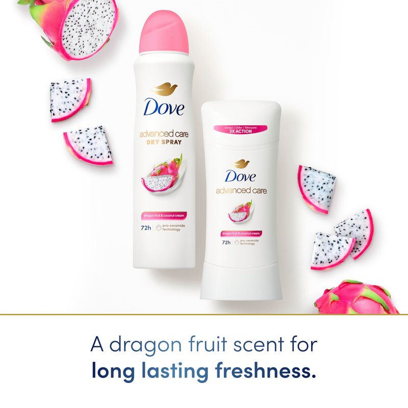 Dove Advanced Care Antiperspirant Deodorant Spray for Women 3 Pack Dragon Fruit & Coconut Cream 72 hour sweat and odor protection 3.8oz