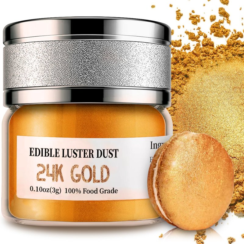 INOCERIS 24K Gold Luster Dust - Food Grade Metallic Shimmer Powder for Baking & Decorating