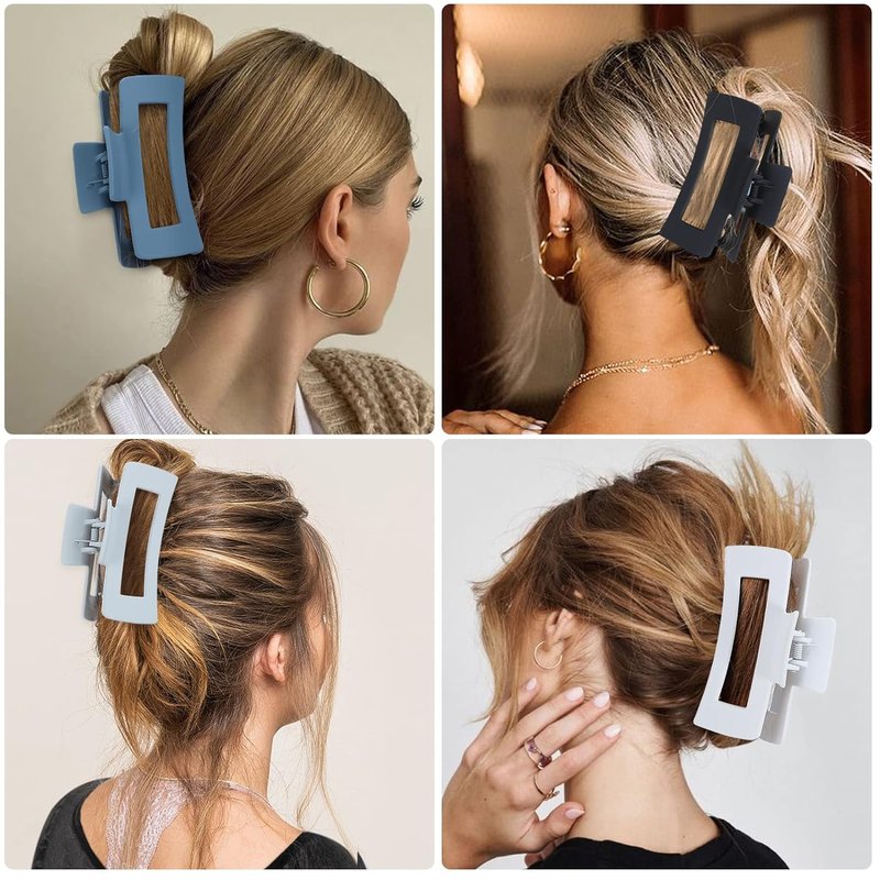 Skiennix Large Hair Claw Clips - 8 Pcs Non-Slip Acrylic Clips for Thick Hair - Stylish Blue & Brown