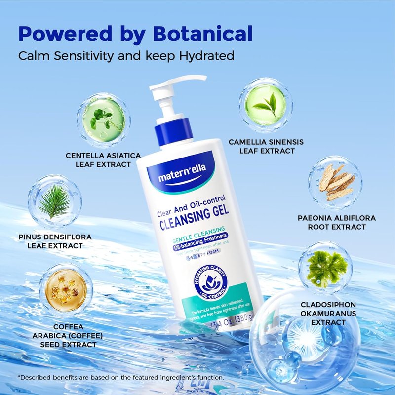 Cleansing Gel for Oily Skin - Mild Facial Cleanser with Plant Extracts | Hydrating Face Wash for Sensitive Skin - 13.4 Oz