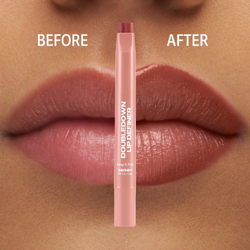 Sacheu DoubleDown Lip Definer — 2-in-1 Lip Liner & Balm — Long-Lasting Korean Make Up Lipstick with Satin Finish, Avocado Oil & Vitamin E (Keep it Pink)