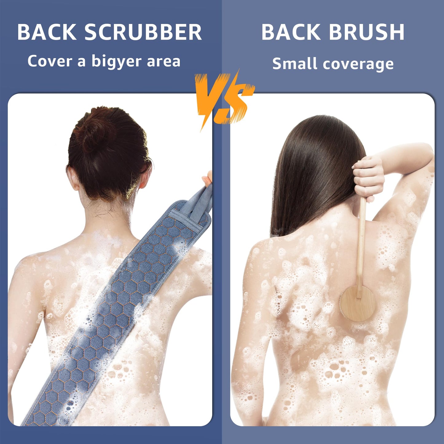 Culture Gifts 39.37 Inch Exfoliating Back Scrubber with Handles, Extended Exfoliating Back Scrubber for Shower, Soft Double-Sided Body Exfoliator for Deep Cleaning Your Skin for Men & Women, Blue