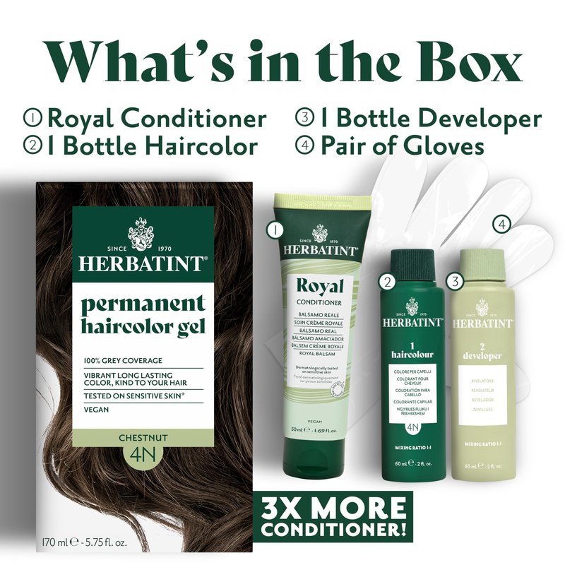 Herbatint Permanent Hair Dye For Women - 2N Brown - For Up To 100% Gray Coverage of Resistant Gray Hair - Ammonia-Free, Alcohol-Free & Vegan - Salon Influenced Hair color 5.75 fl oz