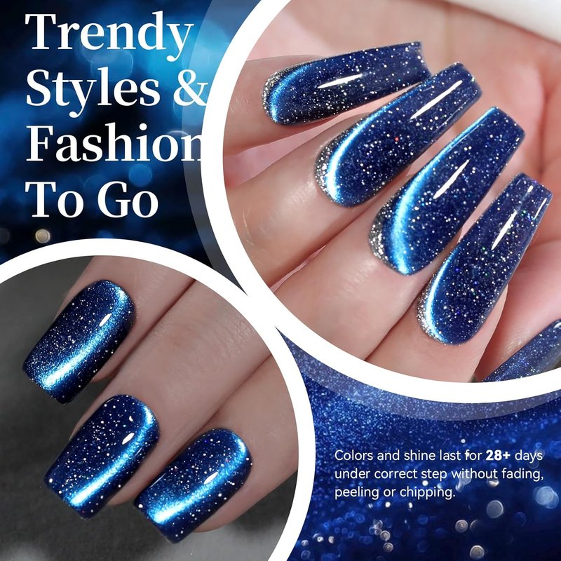 Born Pretty Galaxy Glitter Blue Crystal Cat Magnetic Eye Gel Nail Polish,Reflective Blue Glitter Sparkly Shiny Disco DJ Magnetic Gel Polish for Party,Holiday & Vacation Travel,15ML