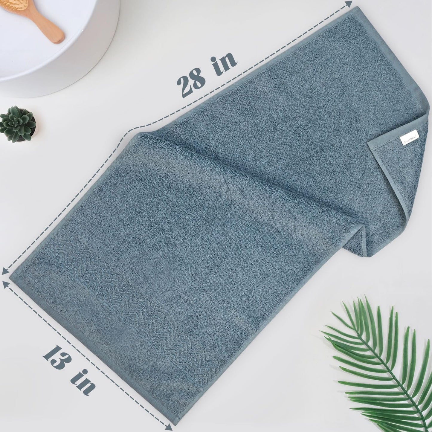 Cleanbear Hand Towel for Bathroom, 100% Cotton, Quick Dry & Lightweight Hand Towels with Wavy Pattern, Lint Free and Durable, 4 Pack, 13 x 28 Inch (Blue-Gray)