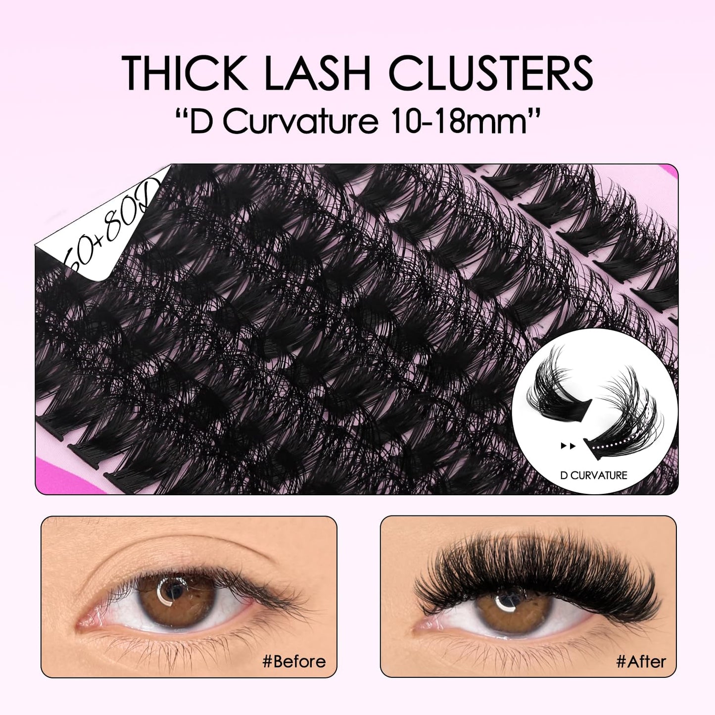 SOFENIDA Lashes Clusters Thick Lash Cluster 10-18mm Volume Eyelash Clusters D Curly Cluster Eyelash Extensions 3D Wispy Lash Clusters DIY Wispy Lash Clusters(60D 80D-10-18MIX Lashes)