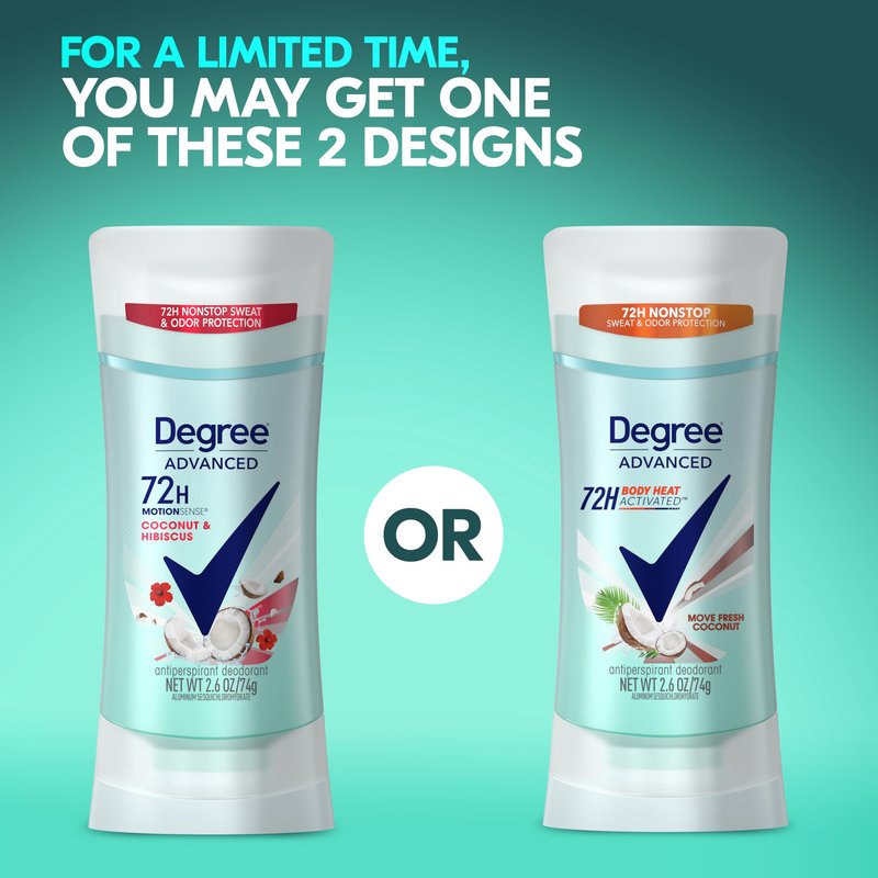 Degree Antiperspirant Deodorant 72-Hour Sweat & Odor Protection Fresh Coconut Deodorant for Women with MotionSense Technology 2.6 oz, Pack of 4