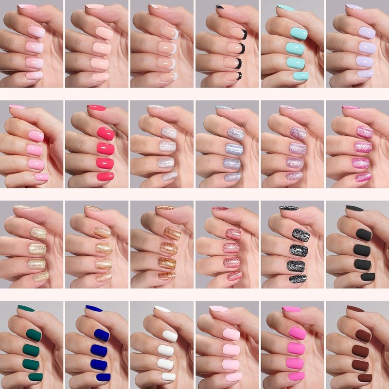Beetles Press On Nails Kit - 720 Pcs Prism Pop Short Square Nails | 24 Colors, Glossy & Matte Finishes