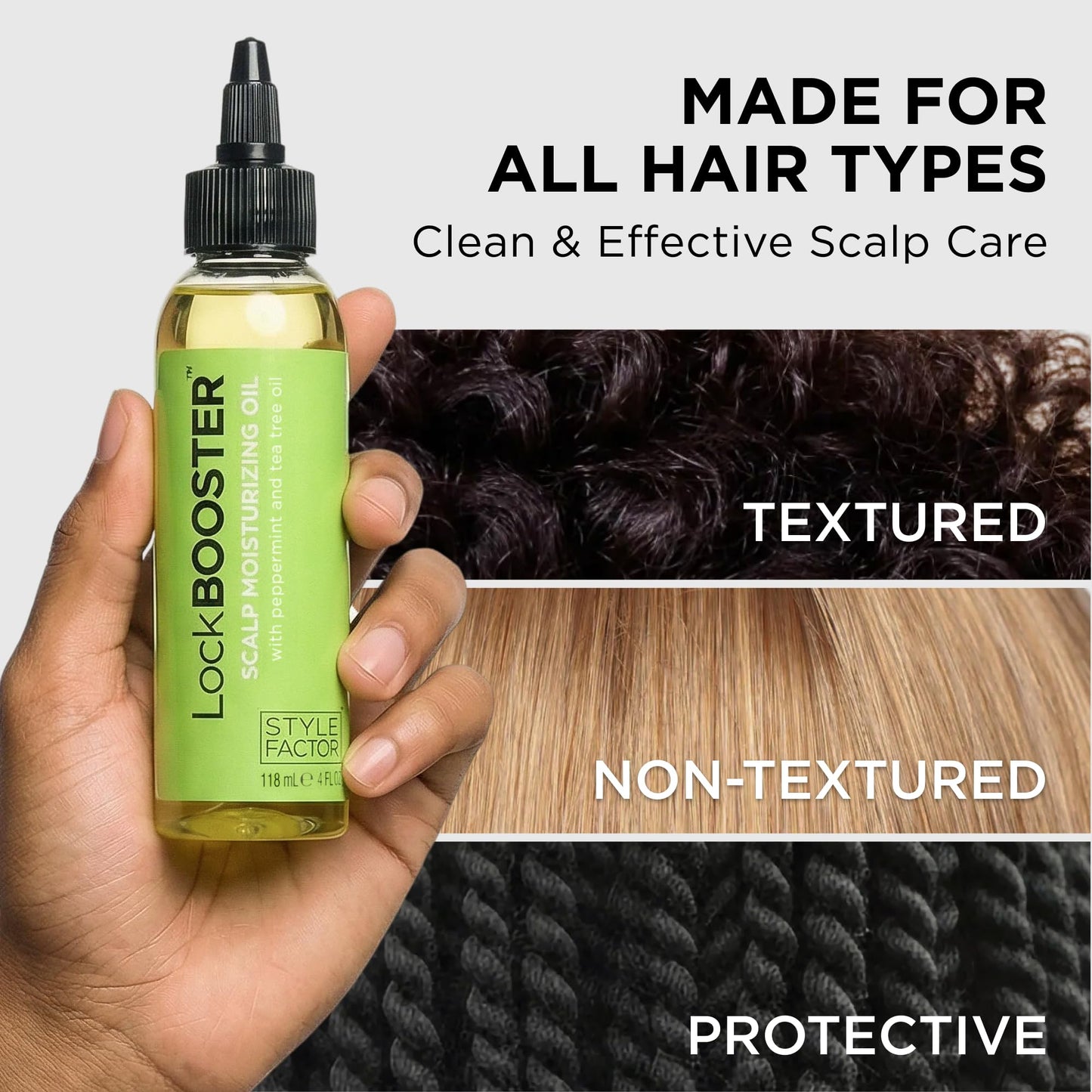 Style Factor LockBOOSTER Scalp Moisturizing Oil – Lightweight Hydration with Peppermint & Tea Tree Oil for revitalizing Braids, Locs & Twists – Soothes, Nourishes and Supports Scalp Care – 4 oz