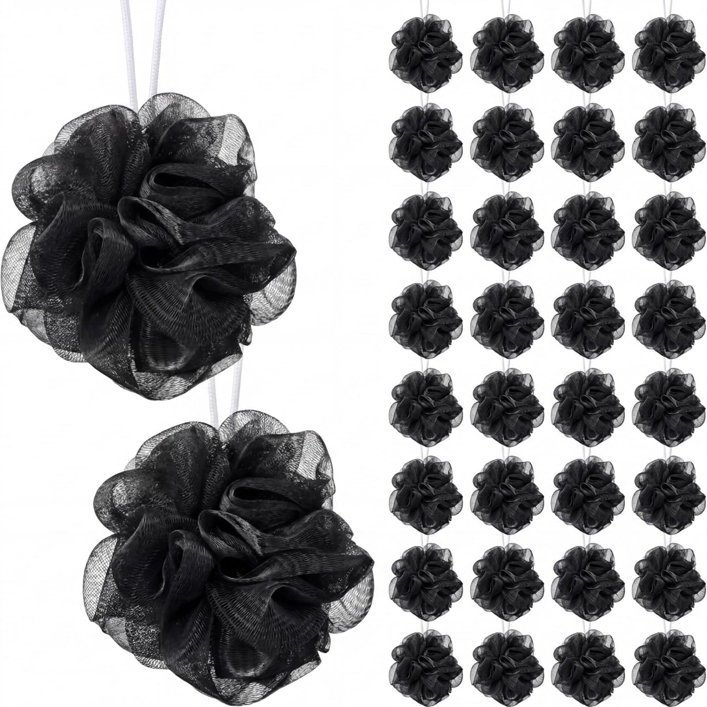 Sunnyray 100 Pcs Loofahs Bulk Bath Sponge Shower Luffas Exfoliating Body Scrubber Packs Soft Mesh Loofahs Balls Travel Cleaning Wash Puff Bathing Accessories for Women Men, 20g (Black)