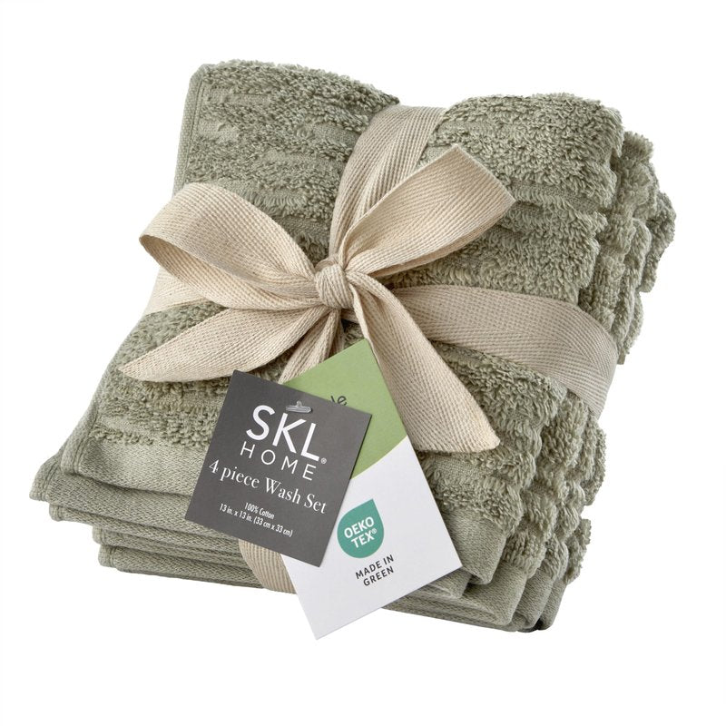SKL Home CloudSoft Cotton Luxury 4-Piece Washcloth Set, Sage
