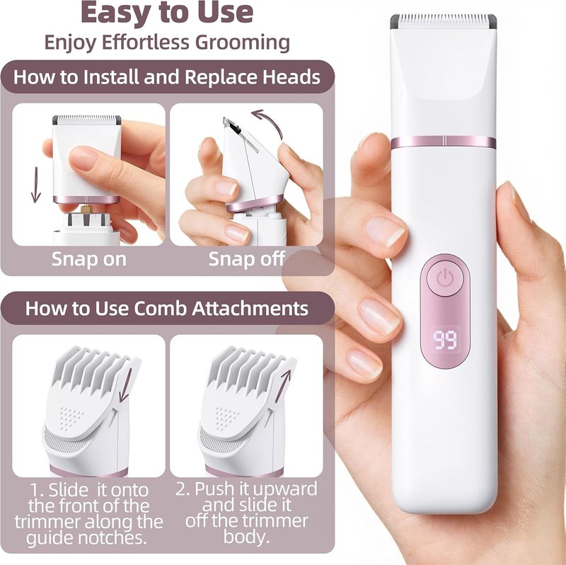 5-in-1 Bikini Trimmer for Women - IPX7 Waterproof Electric Shaver with LED Display | Rechargeable Hair Removal, 5 Ceramic Blades
