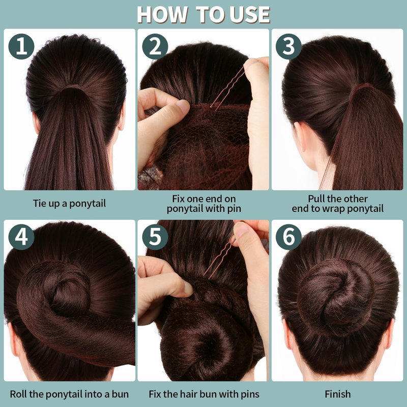 FANDAMEI 6 PCS Hair Bun Makers for Kids, 10 Invisible Bun Nets for Ballet Girls, 3PCS Extra Small 3PCS Small Donut Buns for Hair Kids, Bun Makers Hair Nets for Buns with 5 Elastics 20 Pins (Brown)