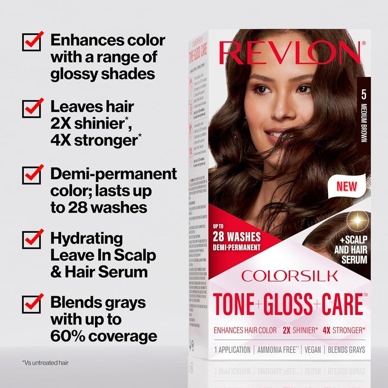 Revlon ColorSilk Demi Permanent Hair Color Kit - 6 Light Brown | Glossy Shine & Stronger Hair Care 4.5 fl oz
