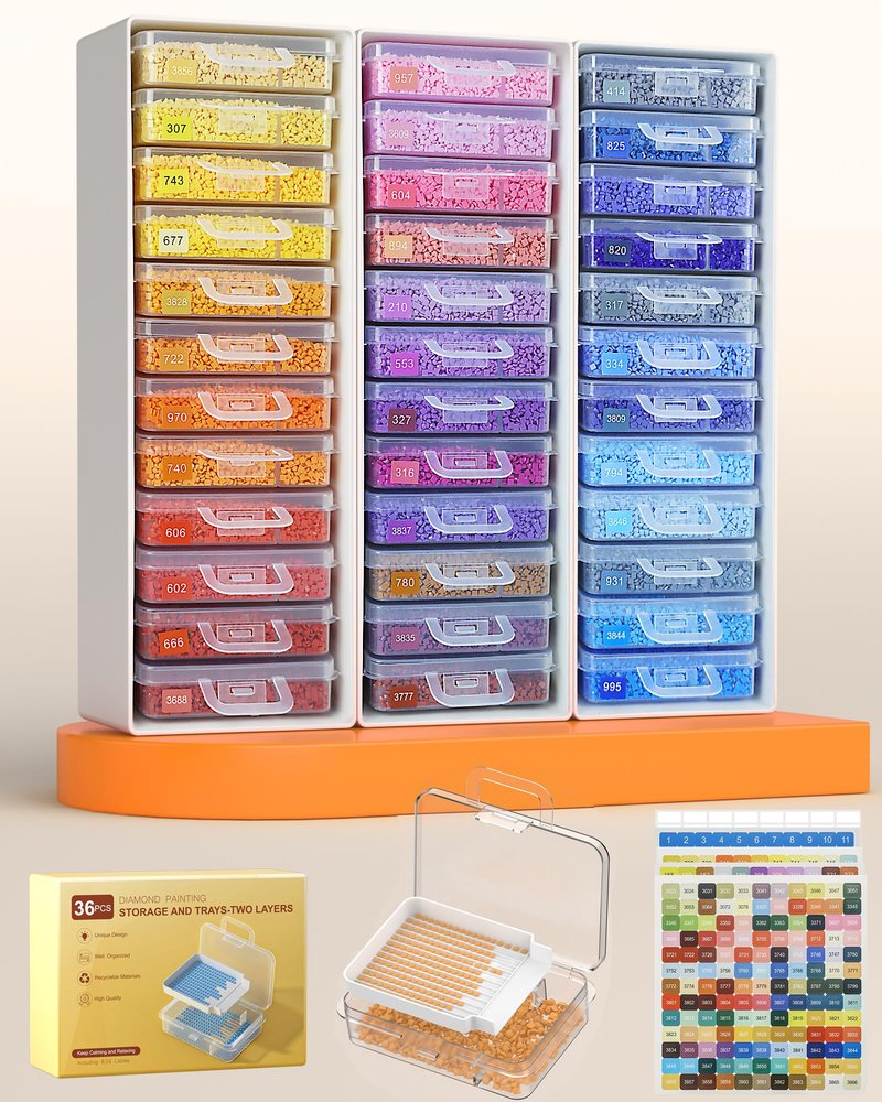 Redtwo Diamond Painting Storage Containers Trays with Two Layers, 3-in-1 Diamond Painting Trays with Lids, Diamond Art Accessories, Diamond Art Drills Storage & Line-Up