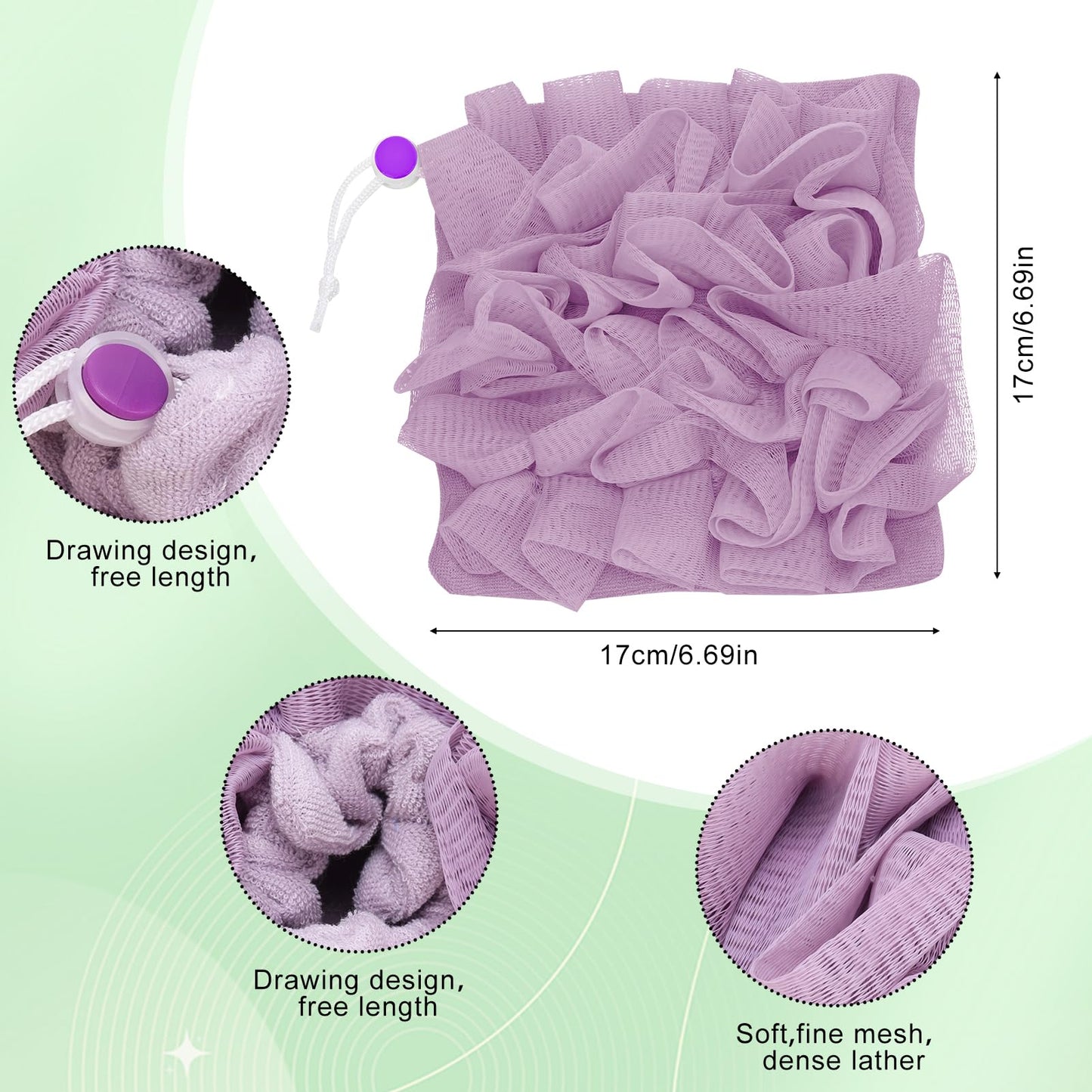 ZhouBoat 2 Pack Exfoliating Loofah Soap Holders with Washcloth Double-Sided Bath Sponge Body Scrubber Reusable Shower Pouches Pink Purple