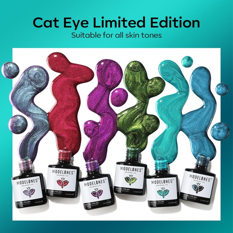 modelones Cat Eye Gel Nail Polish, 6 Colors Glitter Red Green Purple Blue Gel Polish Set with Magnet Sparkle Galaxy Series Nail Gel Polish Kit Soak Off Led Nail Art Manicure Salon DIY Gifts