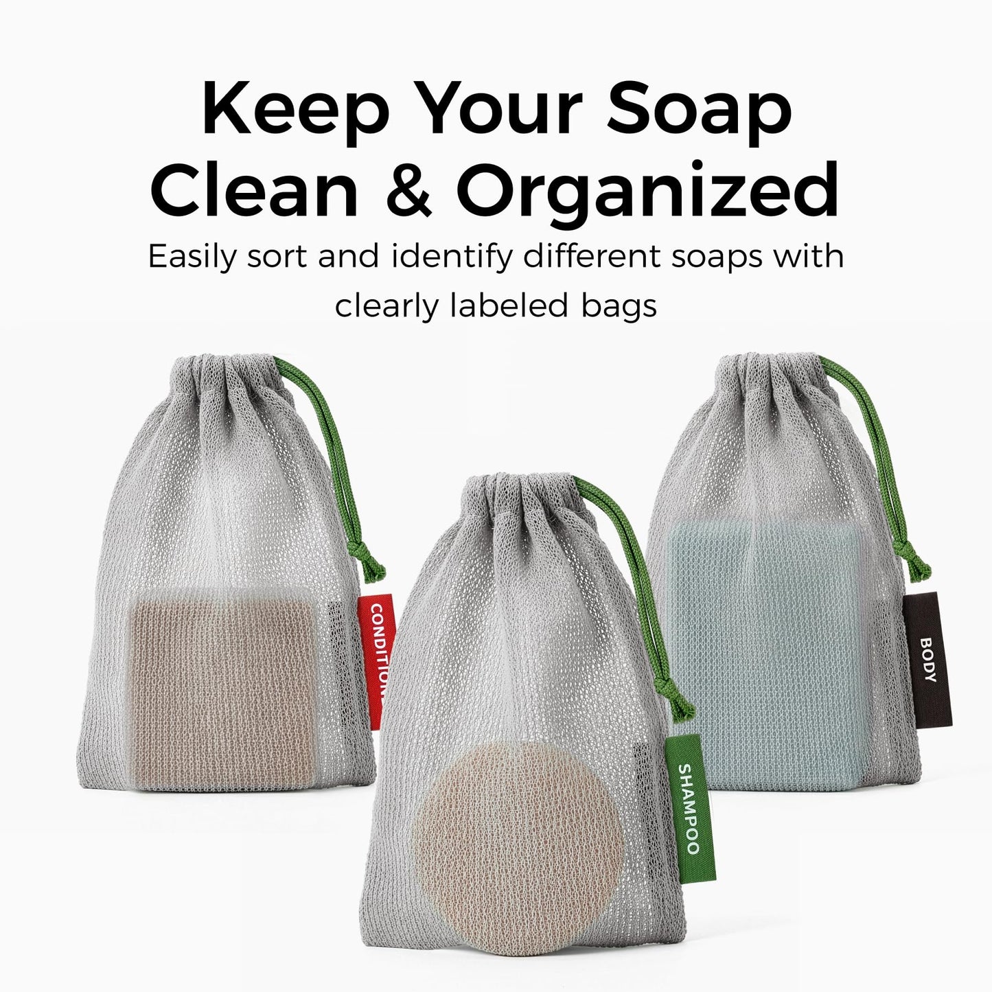 ZOMCHI Mesh Soap Saver Bags, Soap Holder Pouch for Shower, Body & Shampoo Bars, Travel Pouch Bag with Hanging Loop (3 Pack, Gray)