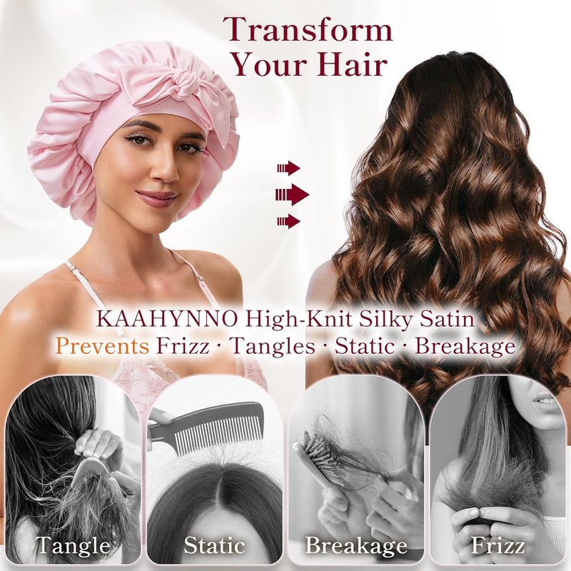 Silk Satin Bonnet for Curly Hair - Comfortable Sleep Cap for Natural Styles | Pink