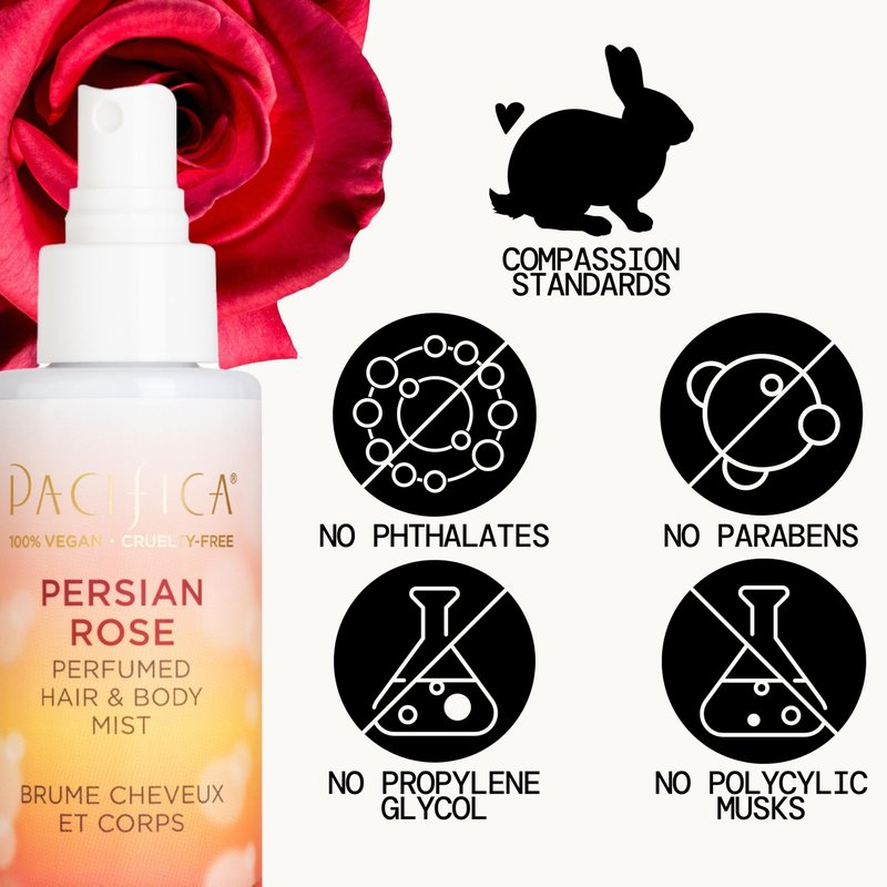 Pacifica Persian Rose Perfumed Hair & Body Mist, Alcohol-Free Spray Designed For Head-To-Toe Wear, Vegan & Cruelty-Free, 6 Fl Oz