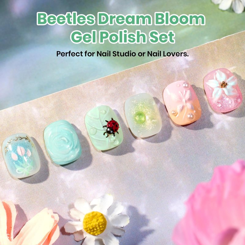 Beetles Hema Free Gel Polish Set, 15 ML 6 Colors Pastel Cat Eye Pink Green Blue Glitter Gel Nail Polish Kit Soak Off UV Nail Art DIY at Home Salon Spring Summer Gift for Women