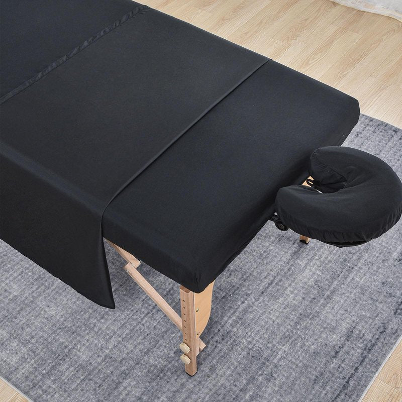MRJ Soft 3 Piece Set Microfiber Massage Sheet Set,for Massage Tables,Includes Massage Flat Sheet,Massage Fitted Sheet and Face Rest Cover,Black