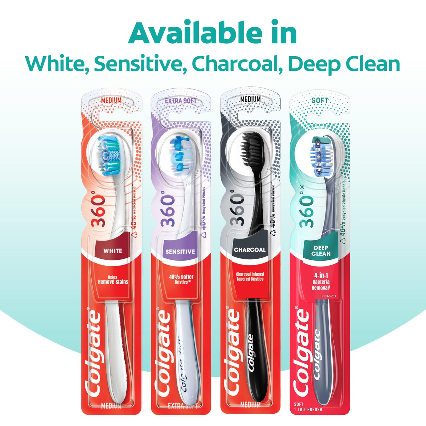 Colgate 360 Whole Mouth Toothbrush, Adult Toothbrushes Medium Bristles, Helps Remove Bad Breath Bacteria and Plaque, Medium Toothbrush Pack, Includes Cheek and Tongue Cleaner, 4 Pack