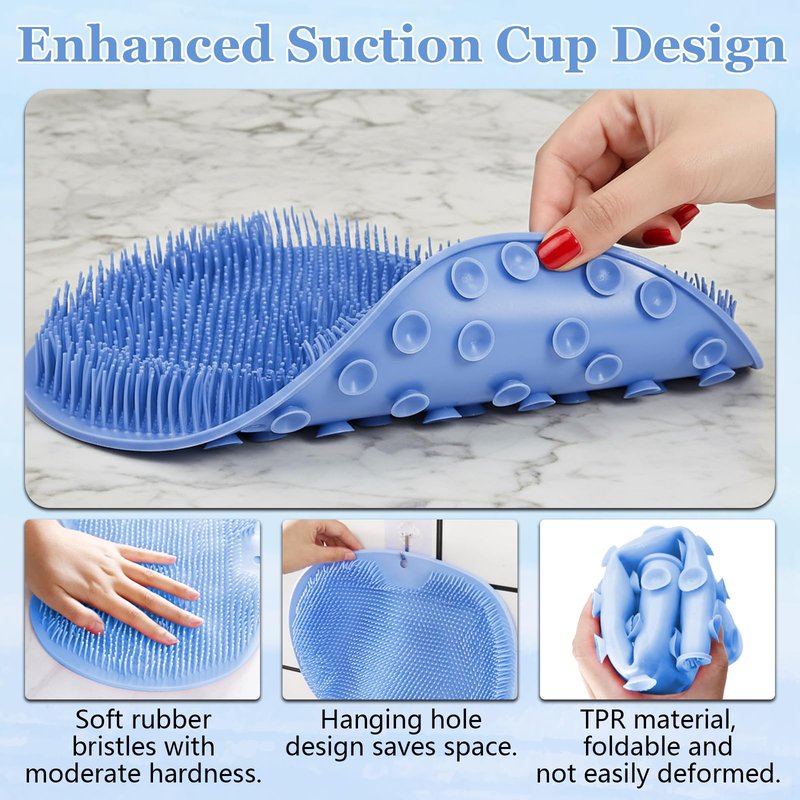 Silicone Shower Foot Scrubber Mat,Foot Scrubber In Shower with Non-Slip Suction Cups mit 4PCS Magic Exfoliating Bath Sponge for Body, Deep Exfoliating Foot/Back Cleaning Pad for Bath