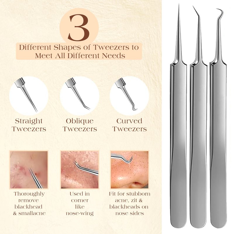 22 Pcs Pimple Popper Tool Kit 410 Stainless Steel Blackhead Remover Tools, Pimple Extractor Tool Kit for Blackheads, Blemish, Comdone, Acne, Zit, and Whiteheads for Face & Nose
