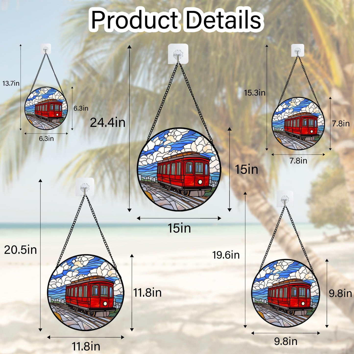 QZQCBLC Stained Glass Window Hanging Red Trams Under Blue Sky White Clouds 6.3" - Suncatcher Door Garden Sun Catcher Home Decor Birthday Christmas for Men Mom Woman Wife Nana