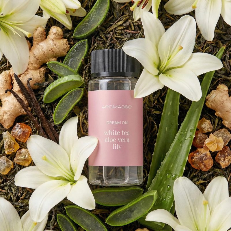Aroma360 - Dream On Fragrance Oil Blend | Hotel Inspired for Luxury Essential Oil Diffusers | Aromatherapy Scent Diffuser Oil | Serene White Tea, Healing Aloe Vera, and Warm Earthy Cedar - 50ML