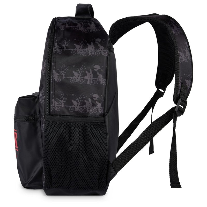AI ACCESSORY INNOVATIONS Stranger Things Backpack with Character Graphic Pattern, Black, 16x12x5 Inches, Polyester, 3 Pockets, Water Repellent, Adjustable Straps, Padded Back