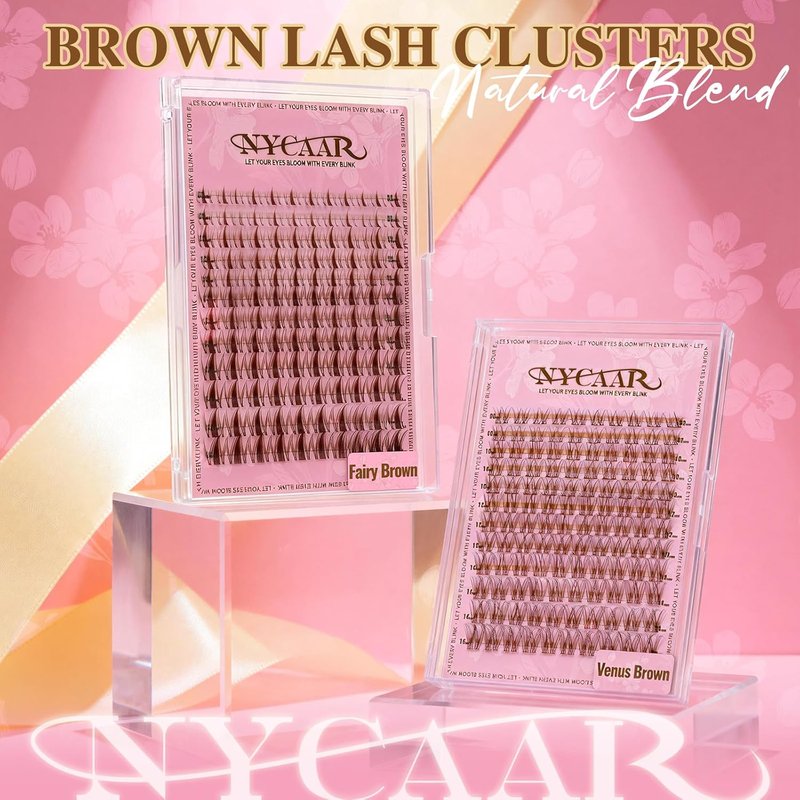 Fairy Spiky Brown Anime Lash Clusters - 144pcs Wispy D Curl 8-16mm Individual Lashes with Invisible Band, Manga Style for DIY Natural Look at Home
