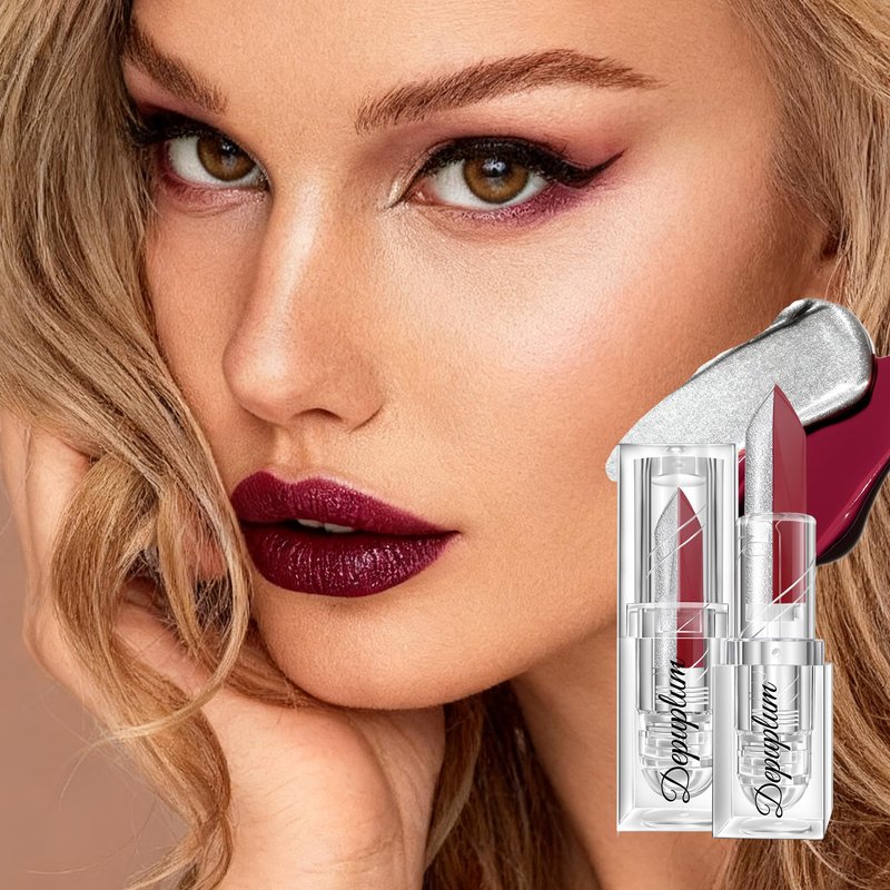 Depuplum 2 in 1 Dark Red Matte Lipstick Glitter Silver Lipstick Dual Sided Waterproof Lipsticks for Women One Stroke Two-Tone Long Lasting Lip Stick for Mother's Day,DU-Q9