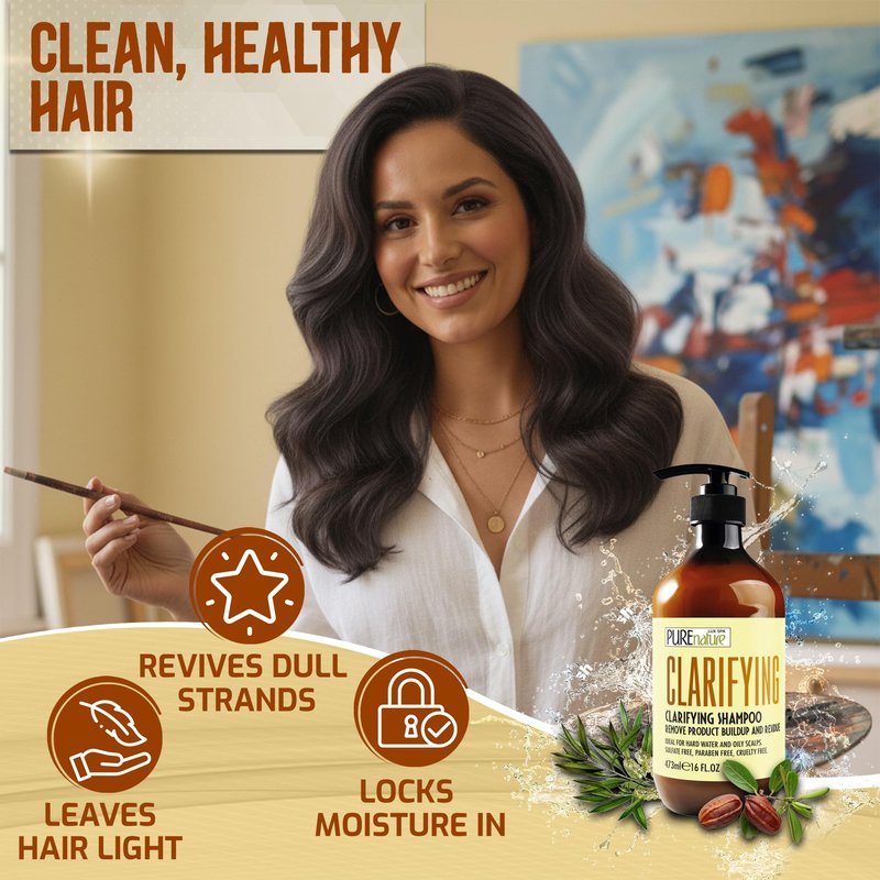 Clarifying Shampoo - Sulfate Free Deep Cleansing for Oily Scalp Treatment - Buildup and Excess Oil Remover - Salon Professional Paraben Free Formula - For Women and Men - Ideal for Swimmers - 16 Fl Oz