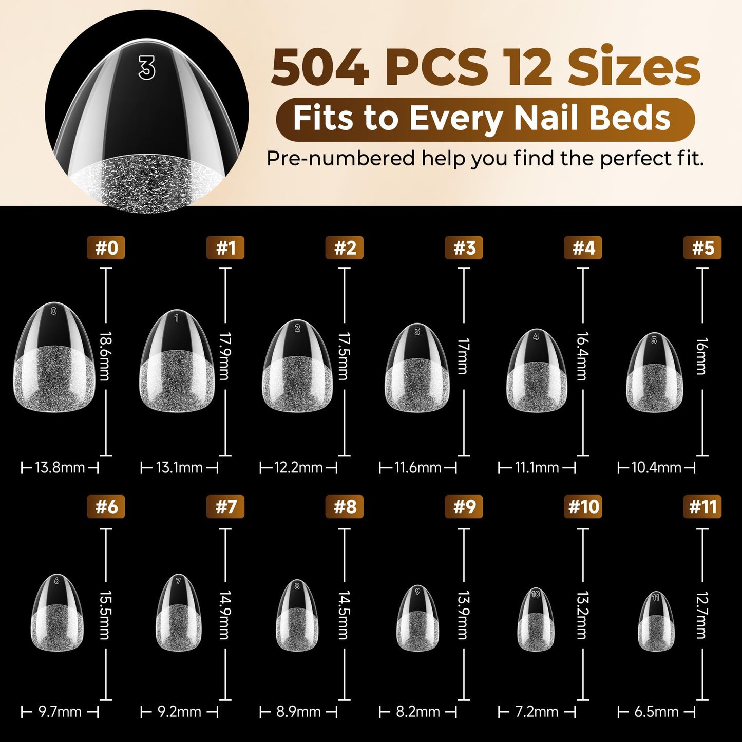 UNA GELLA Extra Short Almond Nail Tips Full Cover 504PCS Gel Nail Tips Short Almond Shaped Nails Tips Soft Gelly Gel Clear Fake Nails Tip for Acrylic Nail Tip Soak Off Home DIY Salon Nails 12 Sizes