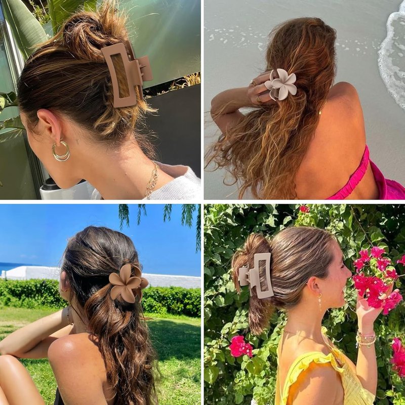 Skiennix Flower Hair Clips - 6 PCS Square Claw Clips for Thick or Thin Hair | Hawaiian Hibiscus Design