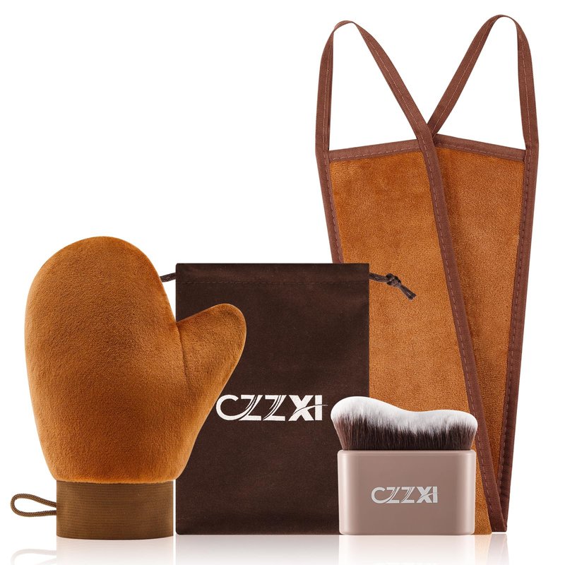 CZZXI Tanning Mitt, Body Brush & Back Tanner Applicator Kit – Self-Tan Applicator for Body, Face & Hard-to-Reach Areas | Includes Storage Pouch