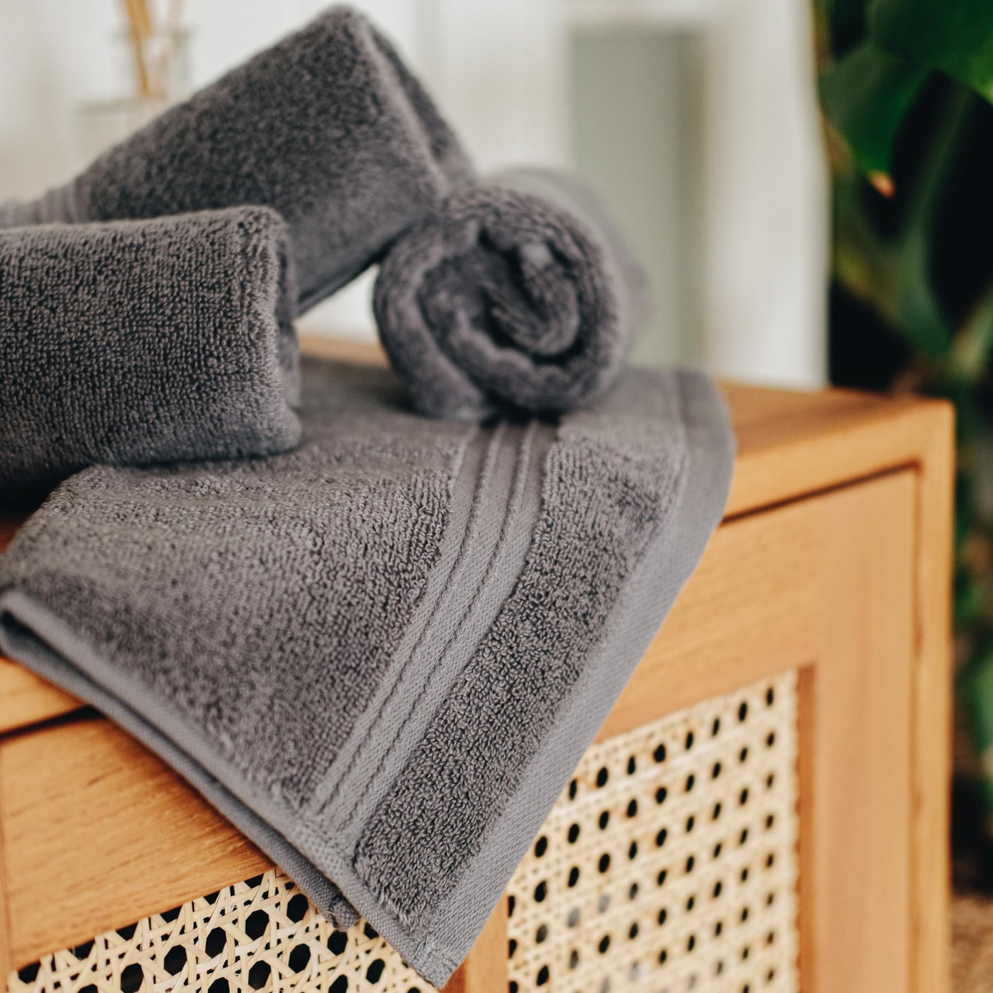 Milara Turkish Super-Plush Wash Cloths Set 4-Piece | Premium 100% Cotton Washcloths Absorbent, Durable with Hanging Loops | Anthracite (Dark Gray) Bath Washcloths, (13 x 13 Inch)