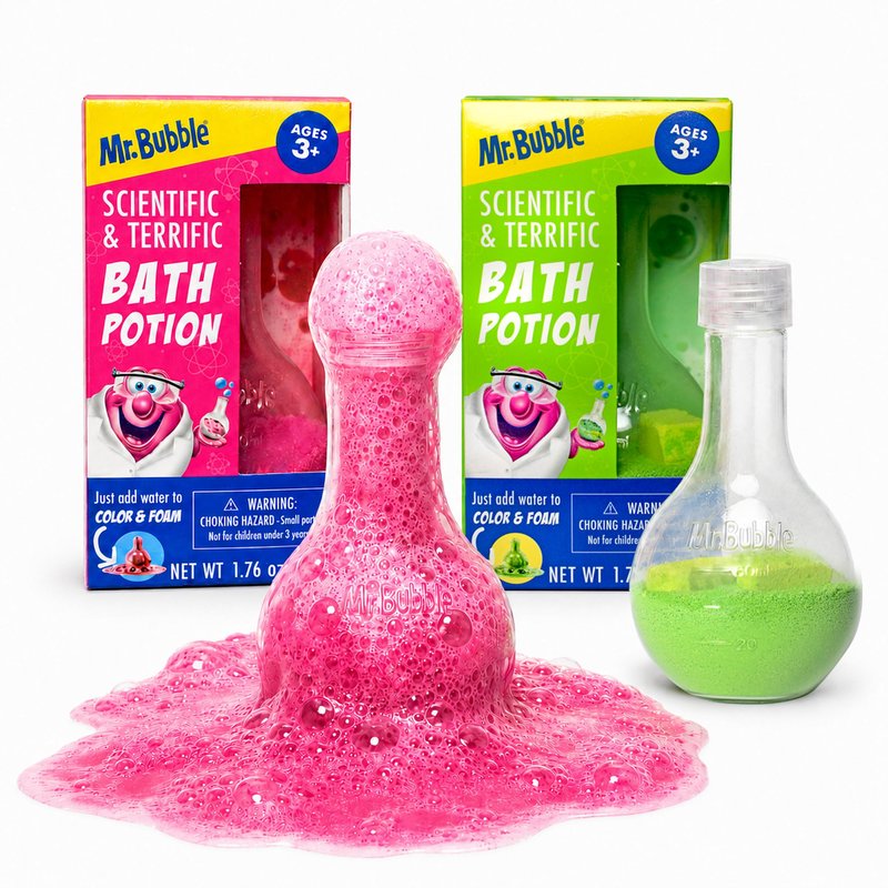 Mr. Bubble The Original Kids Bath Bomb Potions, Colorful Fizzy Fun, Cool Foam and Bubble Science Beaker for the Bath (Pack of 2)