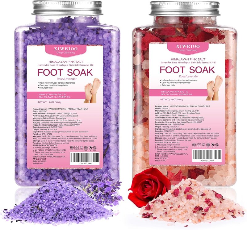 Epsom Salt Foot Soak Kit - 46 oz | Natural Rose & Lavender Essential Oils for Athletes' Foot Relief